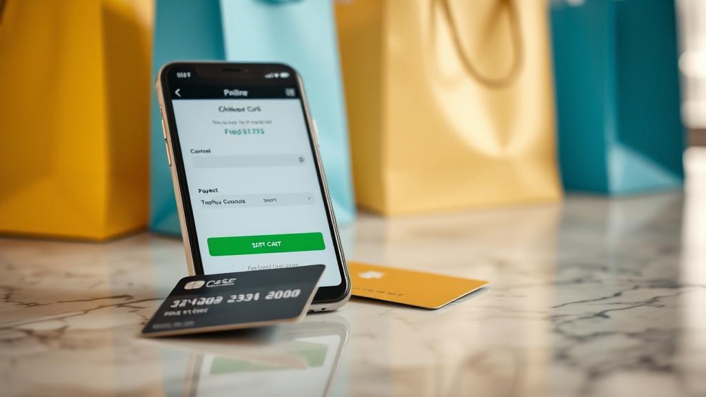 Smartphone displaying a payment screen next to a bank card