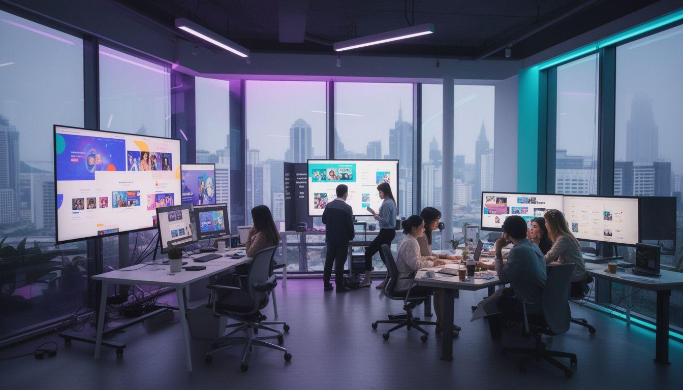 DronePro Digital designers working on website layouts in the Kuala Lumpur studio