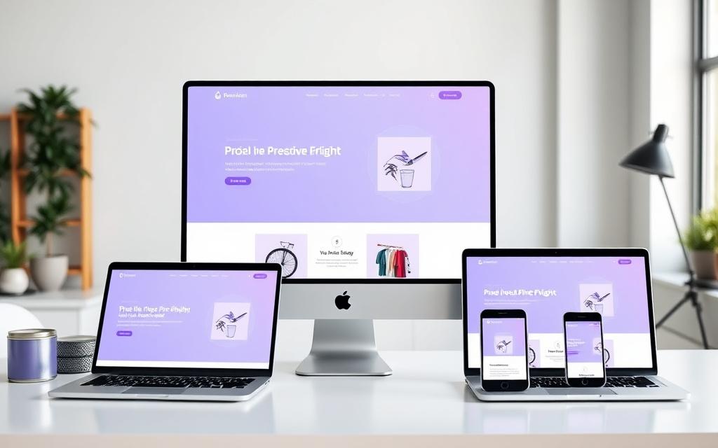 One website design shown across desktop, laptop, tablet and phone screens