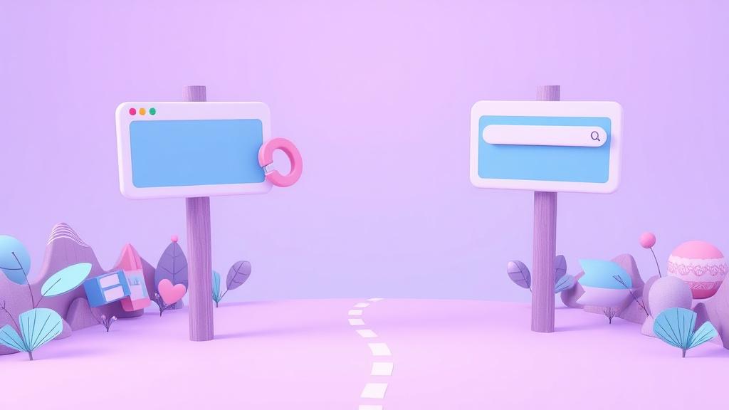 Illustration of two diverging paths built from browser windows