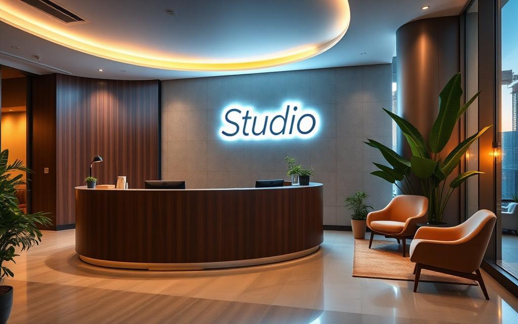 Reception area of the DronePro Digital studio in Menara Binjai